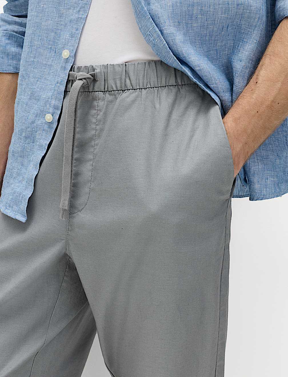 Loose Fit Linen Blend Elasticated Waist Trousers