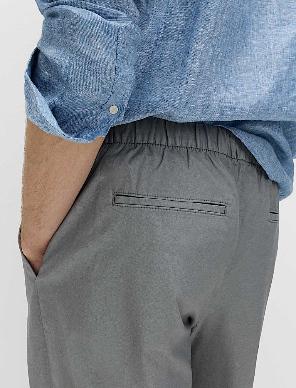 Loose Fit Linen Blend Elasticated Waist Trousers