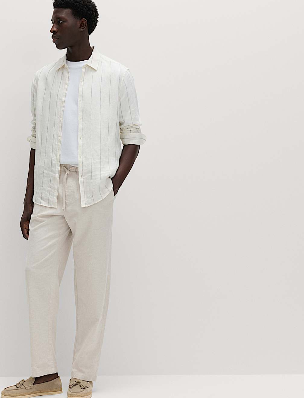 Loose Fit Linen Blend Elasticated Waist Trousers