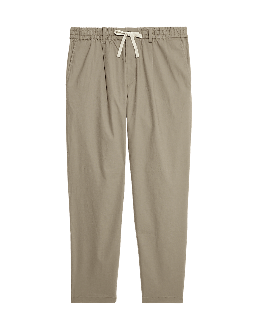 Tapered Fit Cotton Linen Blend Elasticated Trousers