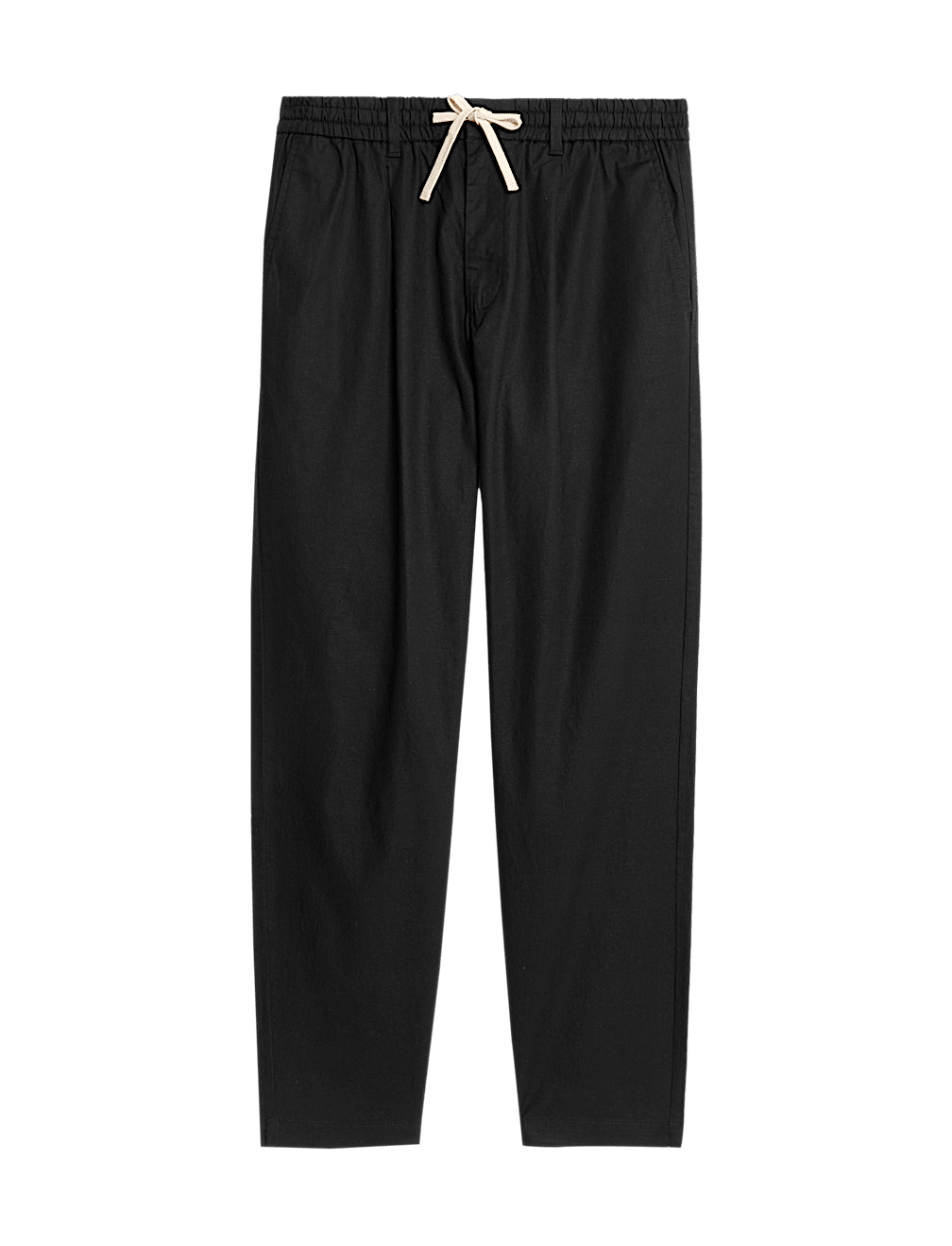 Tapered Fit Cotton Linen Blend Elasticated Trousers