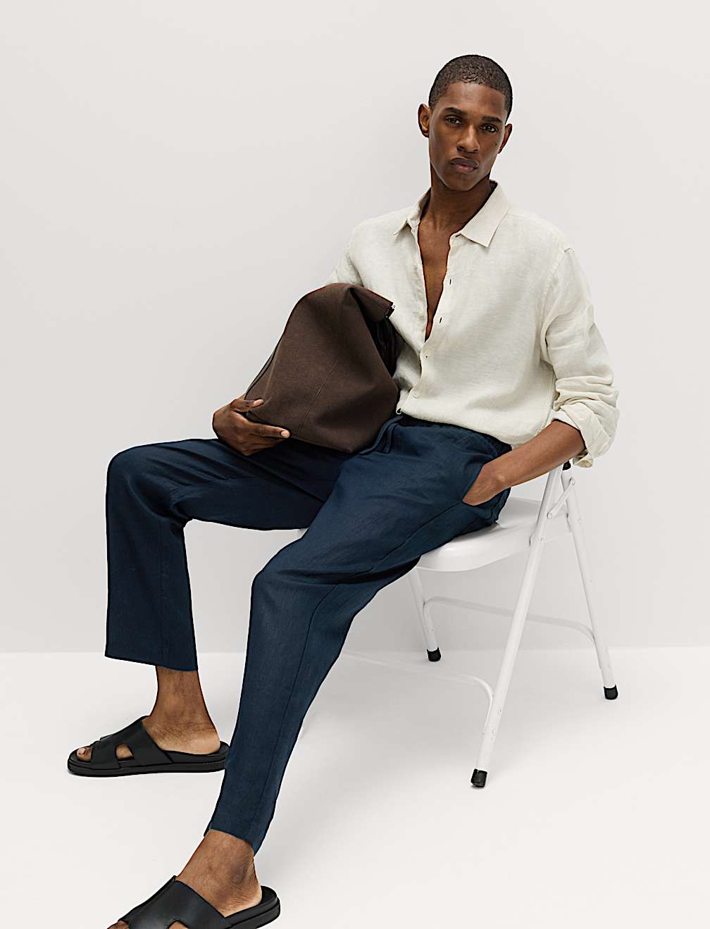 Loose Fit Pure Linen Elasticated Waist Trousers