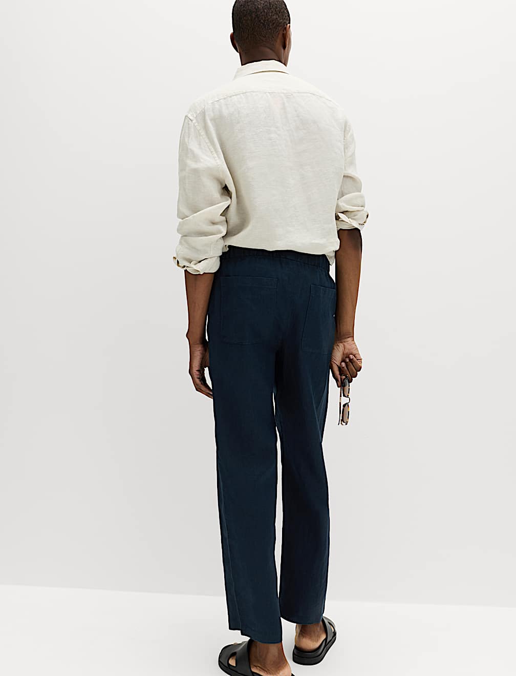 Loose Fit Pure Linen Elasticated Waist Trousers