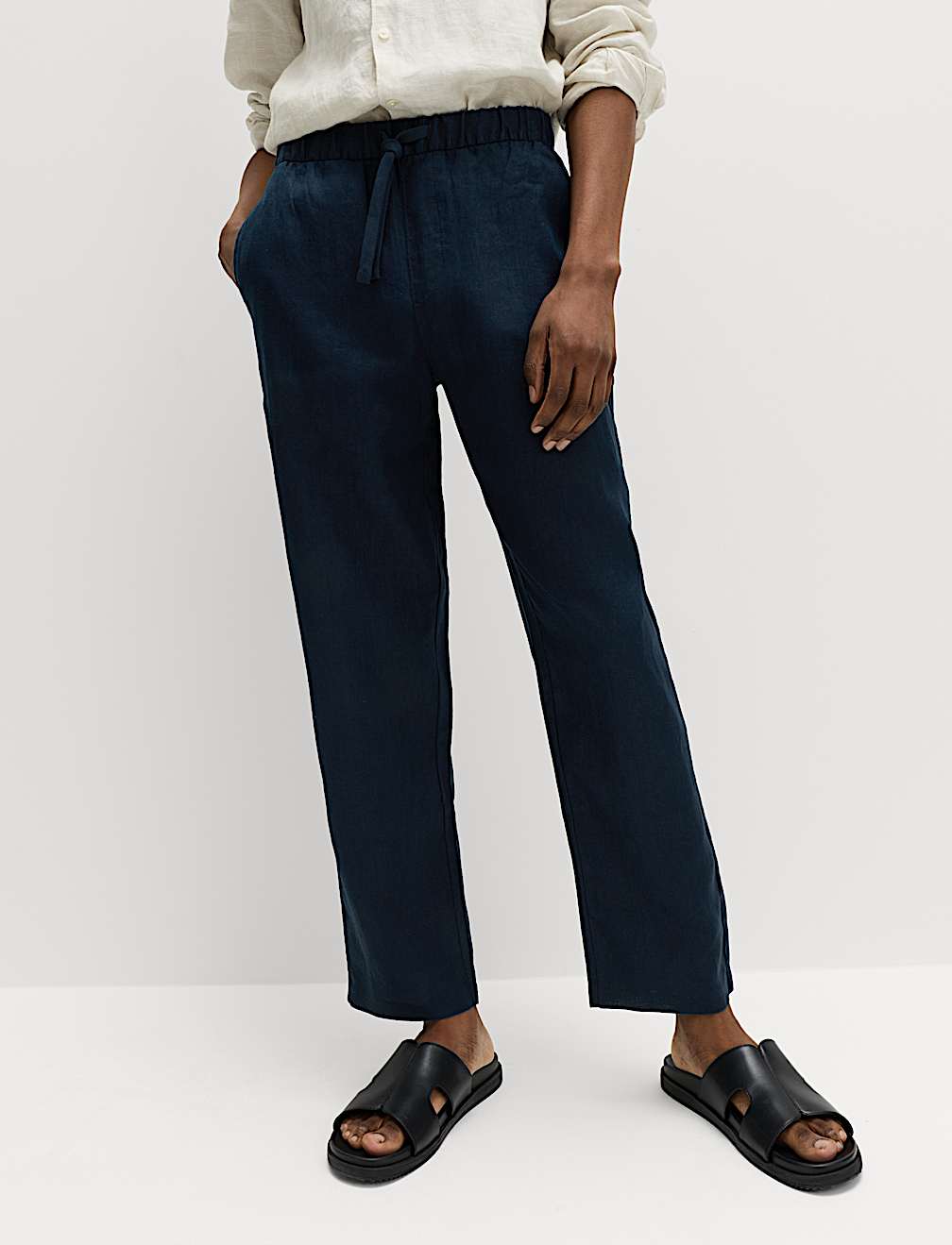 Loose Fit Pure Linen Elasticated Waist Trousers