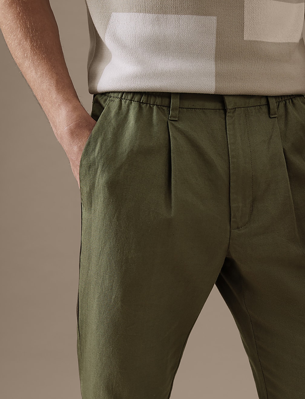 Tapered Fit Linen Blend Trousers