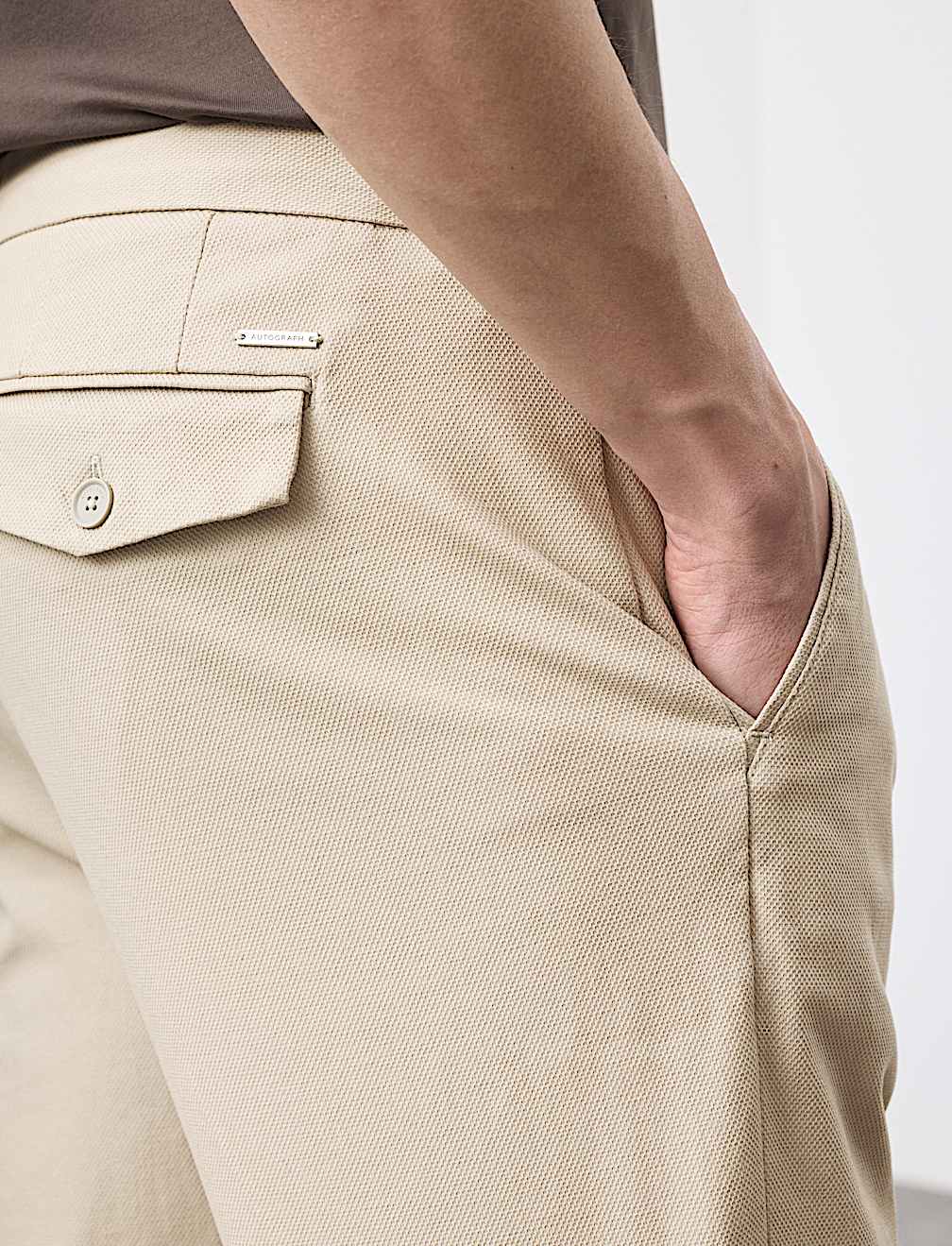 Tapered Fit Textured Dobby Pleat Front Chinos