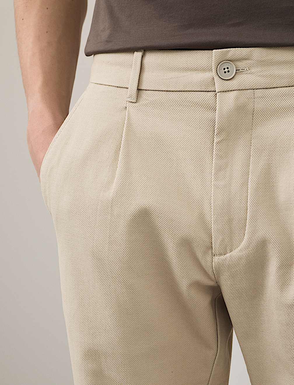 Tapered Fit Textured Dobby Pleat Front Chinos