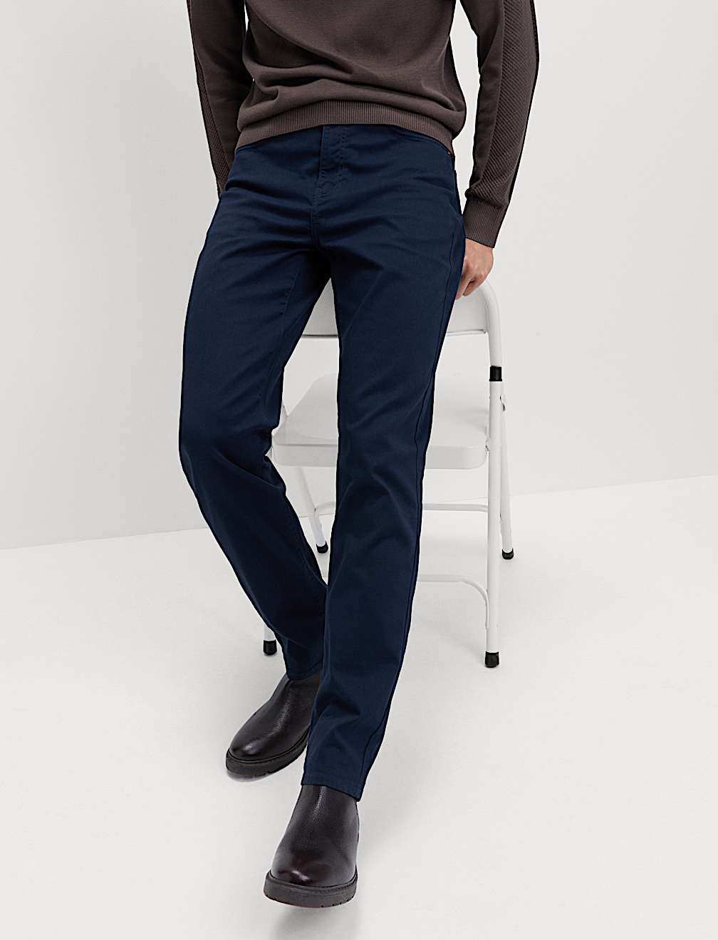 Straight Fit Textured 5 Pocket Trousers