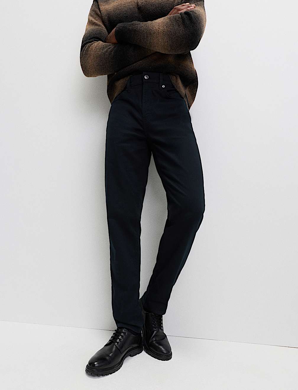 Straight Fit Textured 5 Pocket Trousers