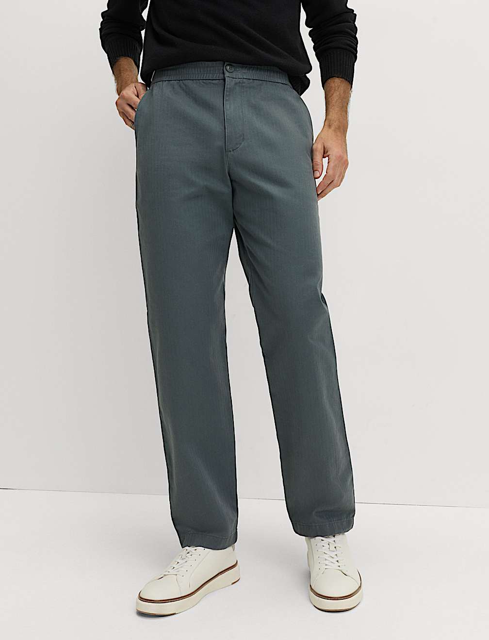 Pure Cotton Herringbone Trousers