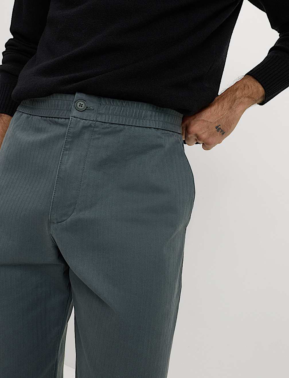 Pure Cotton Herringbone Trousers