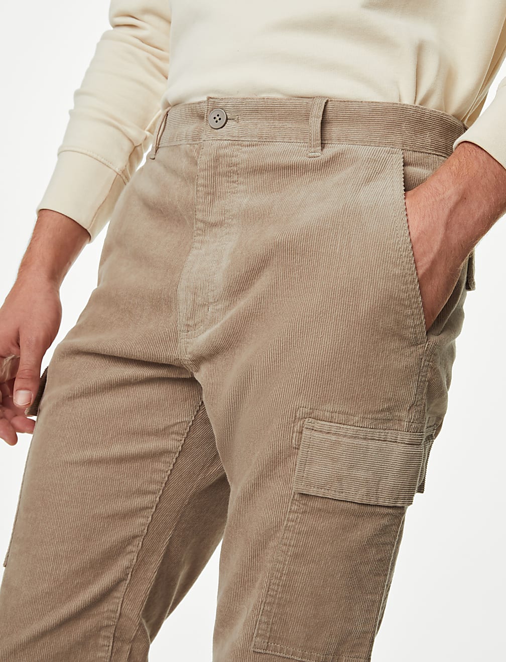 Straight Fit Corduroy Stretch Cargo Trousers