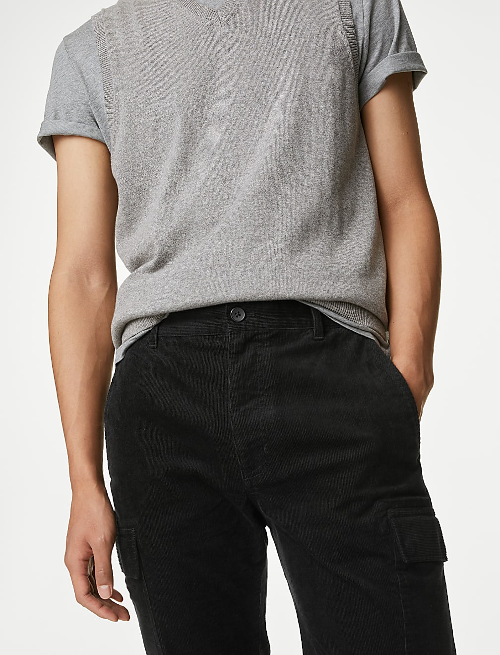 Straight Fit Corduroy Stretch Cargo Trousers