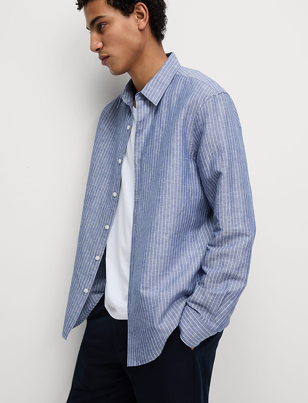 Cotton Linen Blend Striped Shirt