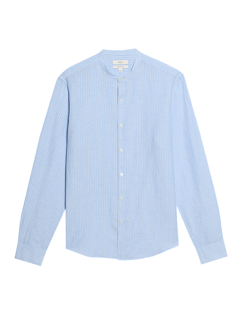 Cotton Linen Blend Striped Grandad Collar Shirt