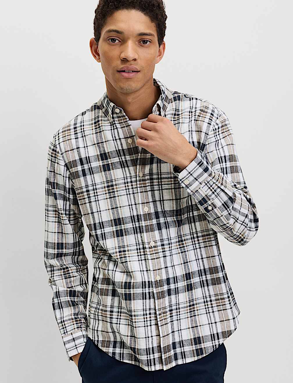 Linen Cotton Blend Check Shirt