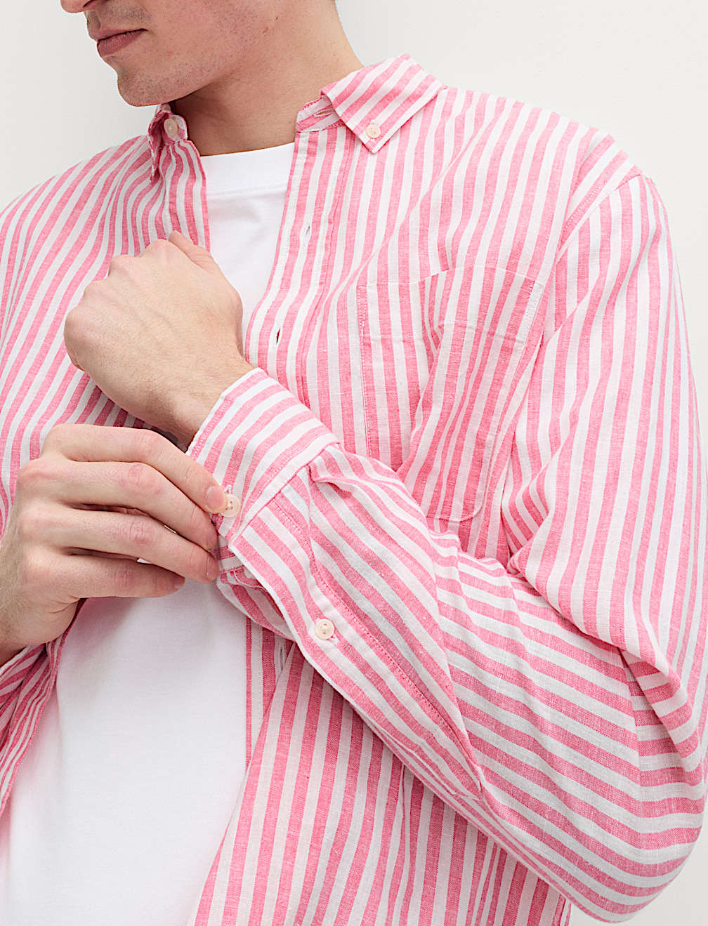 Linen Cotton Blend Striped Shirt