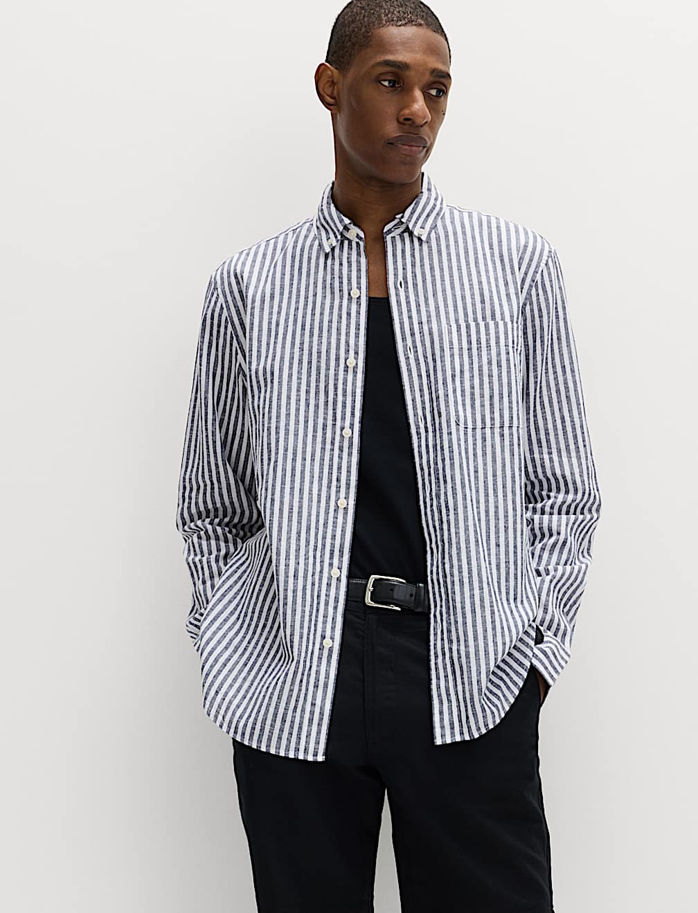 Linen Cotton Blend Striped Shirt