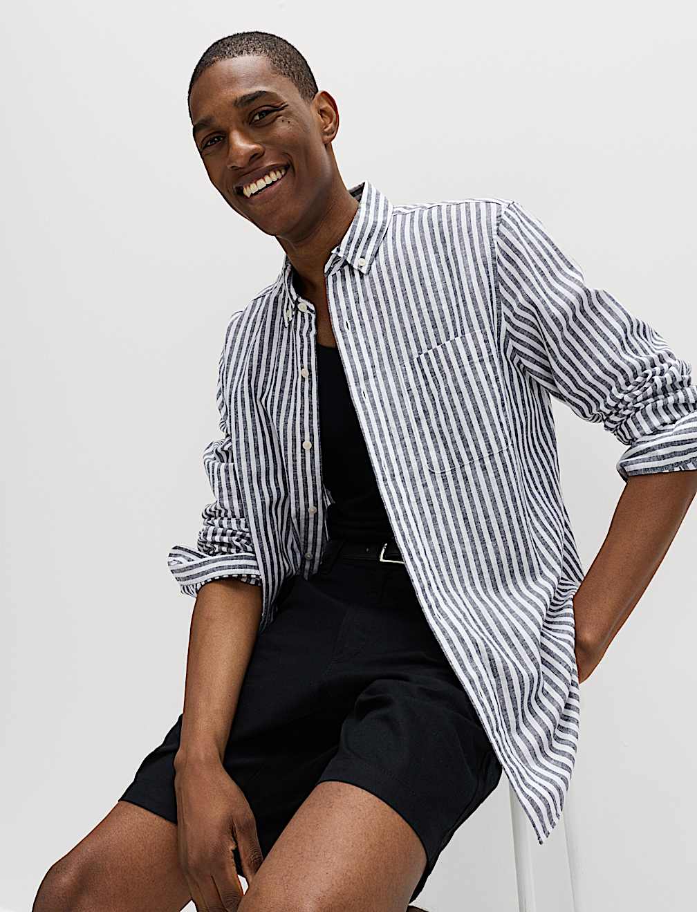 Linen Cotton Blend Striped Shirt