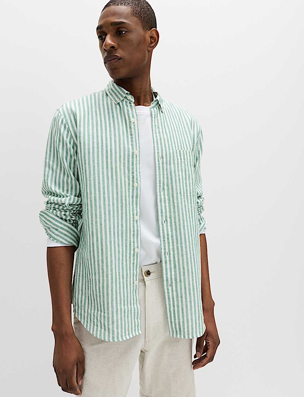 Linen Cotton Blend Striped Shirt