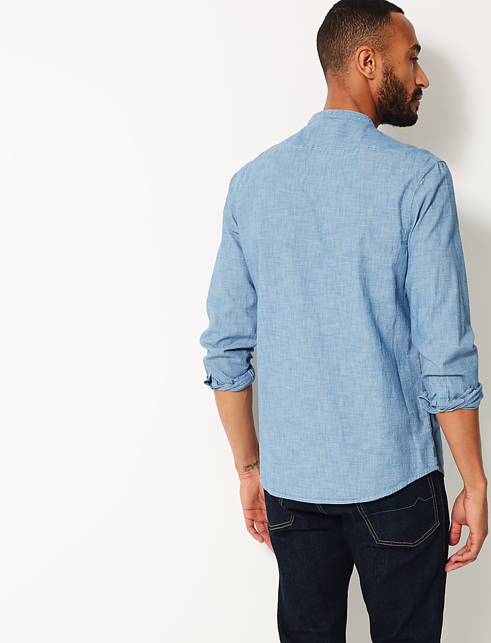 Pure Cotton Grandad Shirt with Pocket