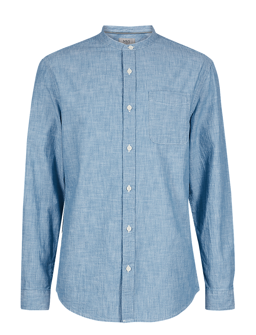 Pure Cotton Grandad Shirt with Pocket