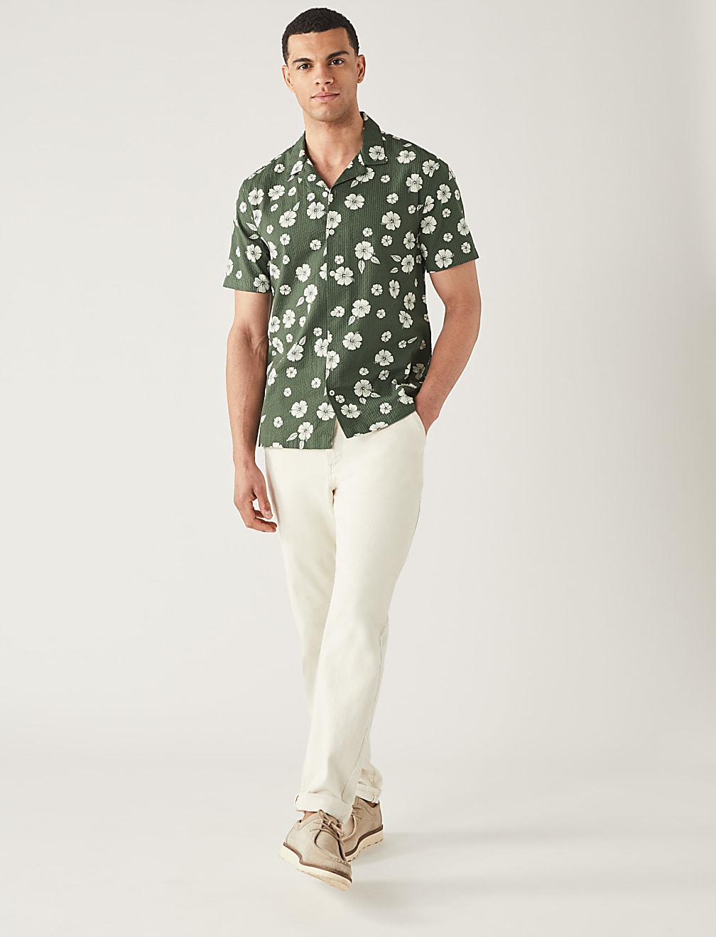 Pure Cotton Seersucker Cuban Collar Shirt