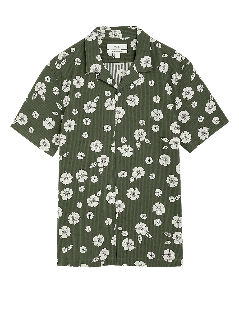 Pure Cotton Seersucker Cuban Collar Shirt