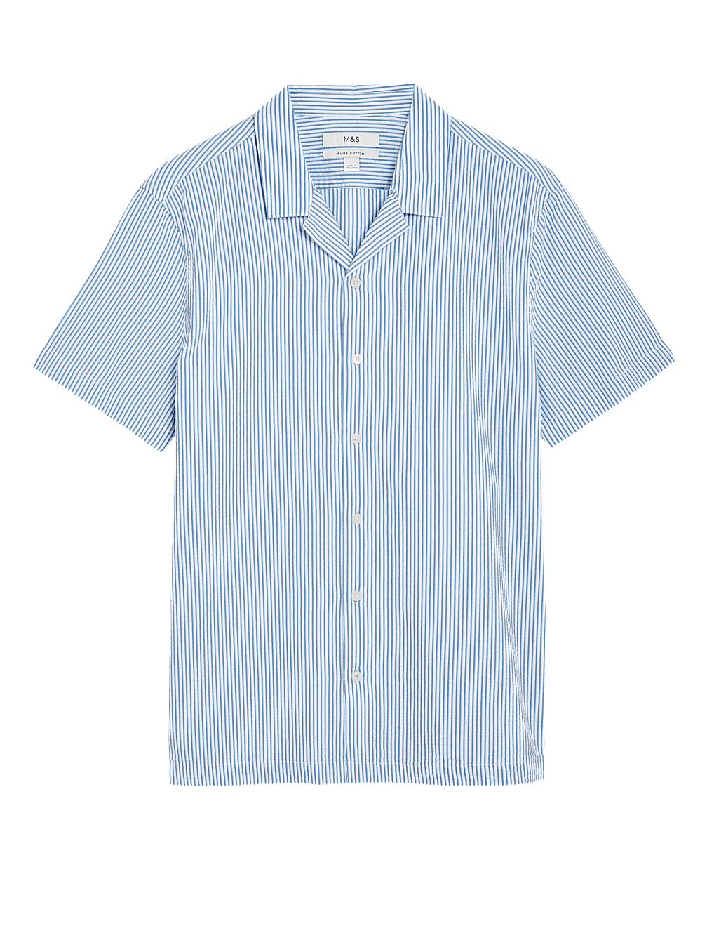 Pure Cotton Seersucker Cuban Collar Shirt