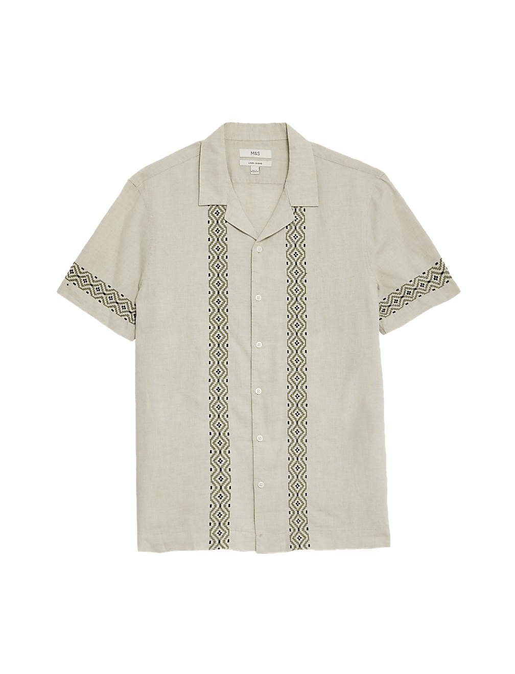 Cotton Linen Blend Embroidered Border Shirt