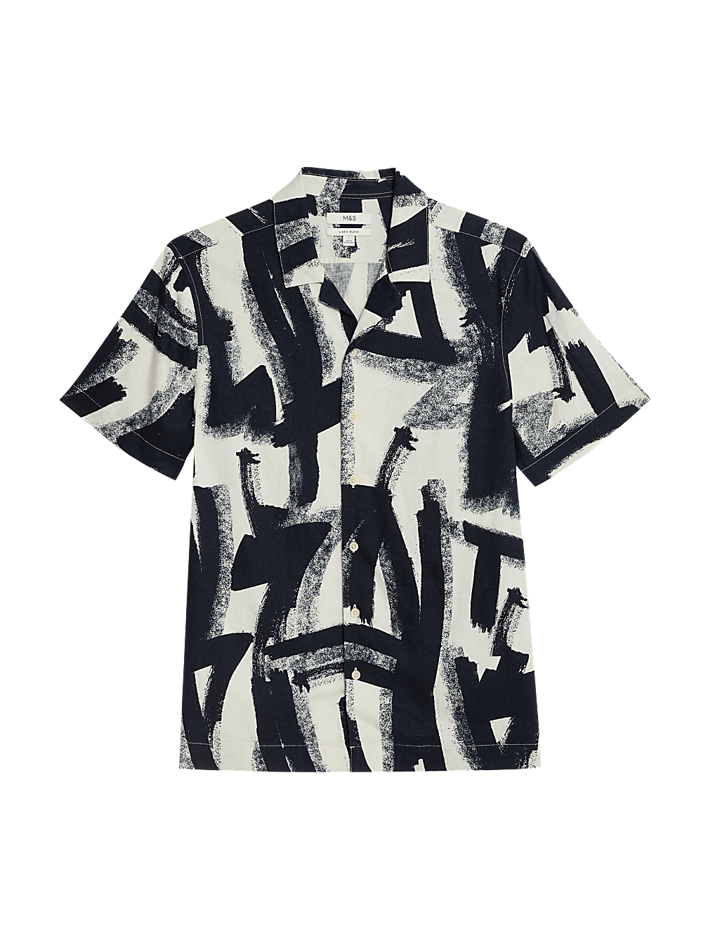 Linen Blend Abstract Print Cuban Collar Shirt