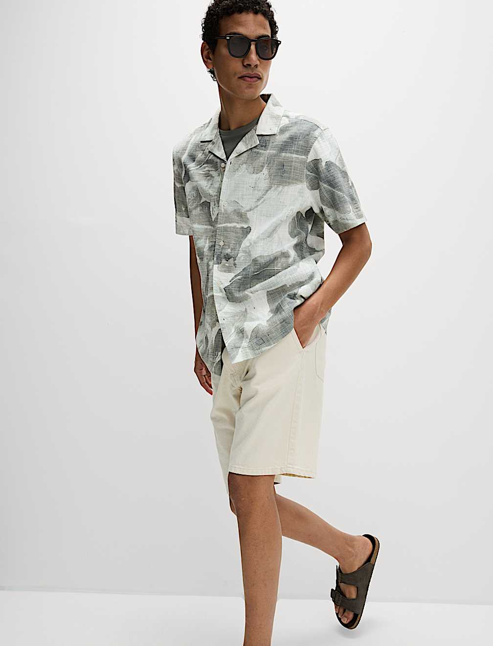 Cotton Rich Short Sleeve Cuban Collar Shirt