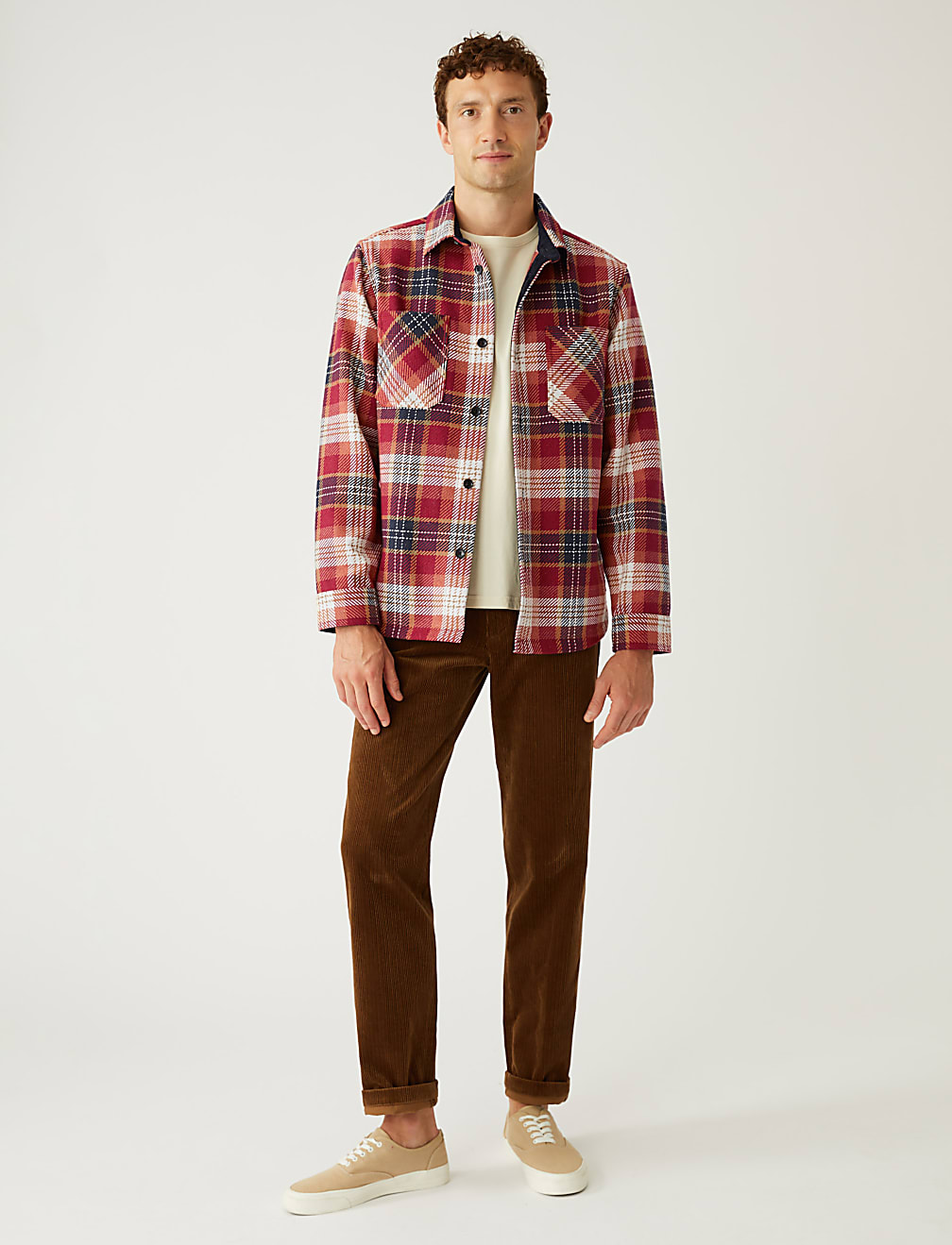 Cotton Blend Twill Check Overshirt