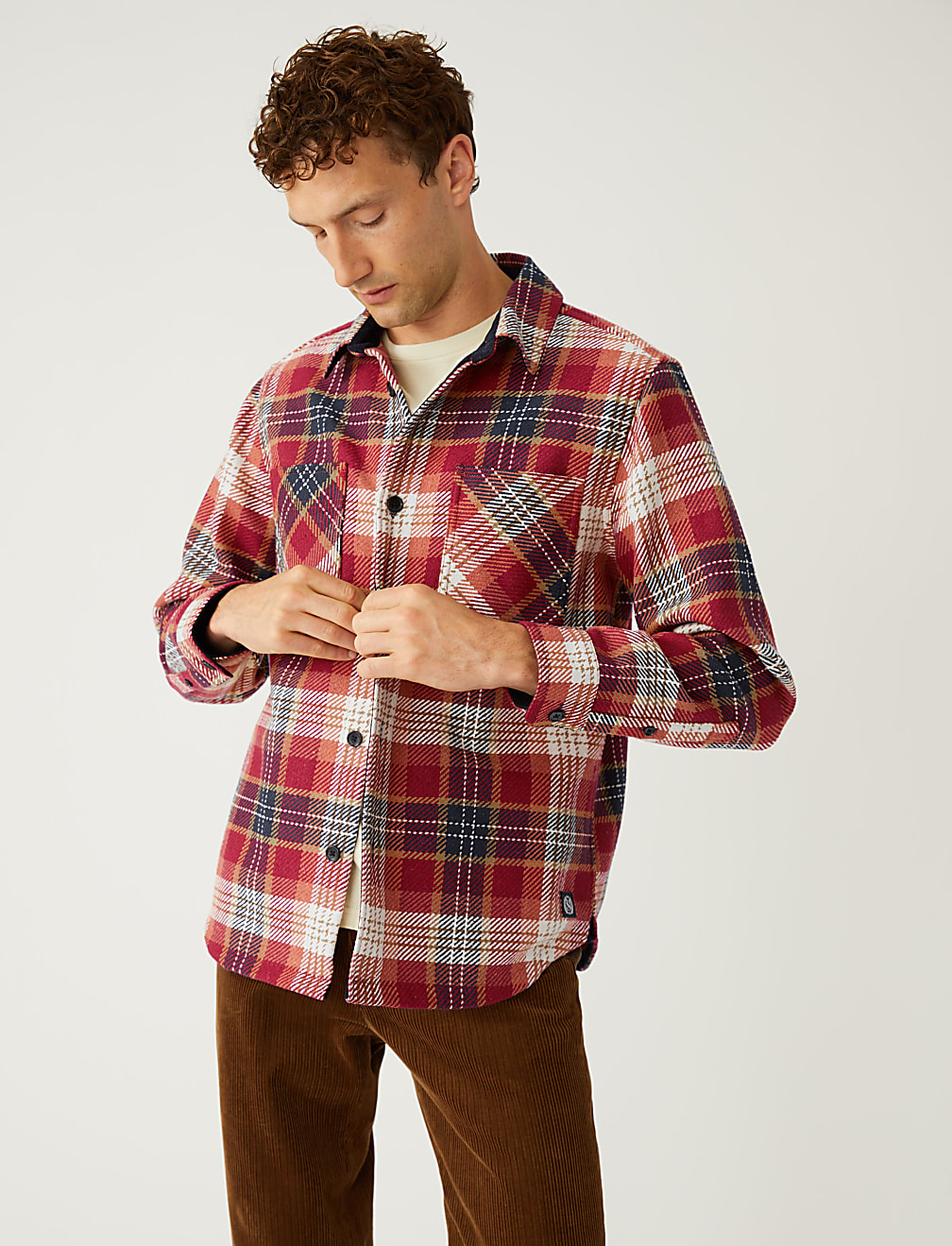 Cotton Blend Twill Check Overshirt