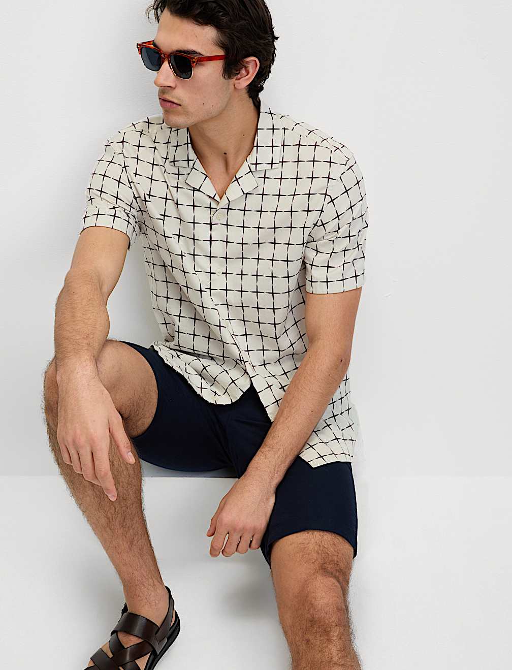 Pure Cotton Geo Print Cuban Collar Shirt