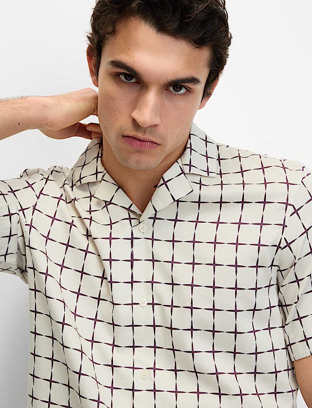Pure Cotton Geo Print Cuban Collar Shirt