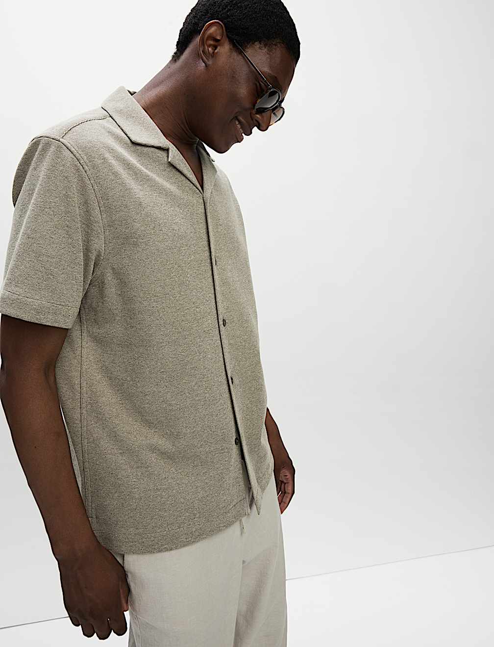 Cotton Blend Textured Knitted Shirt