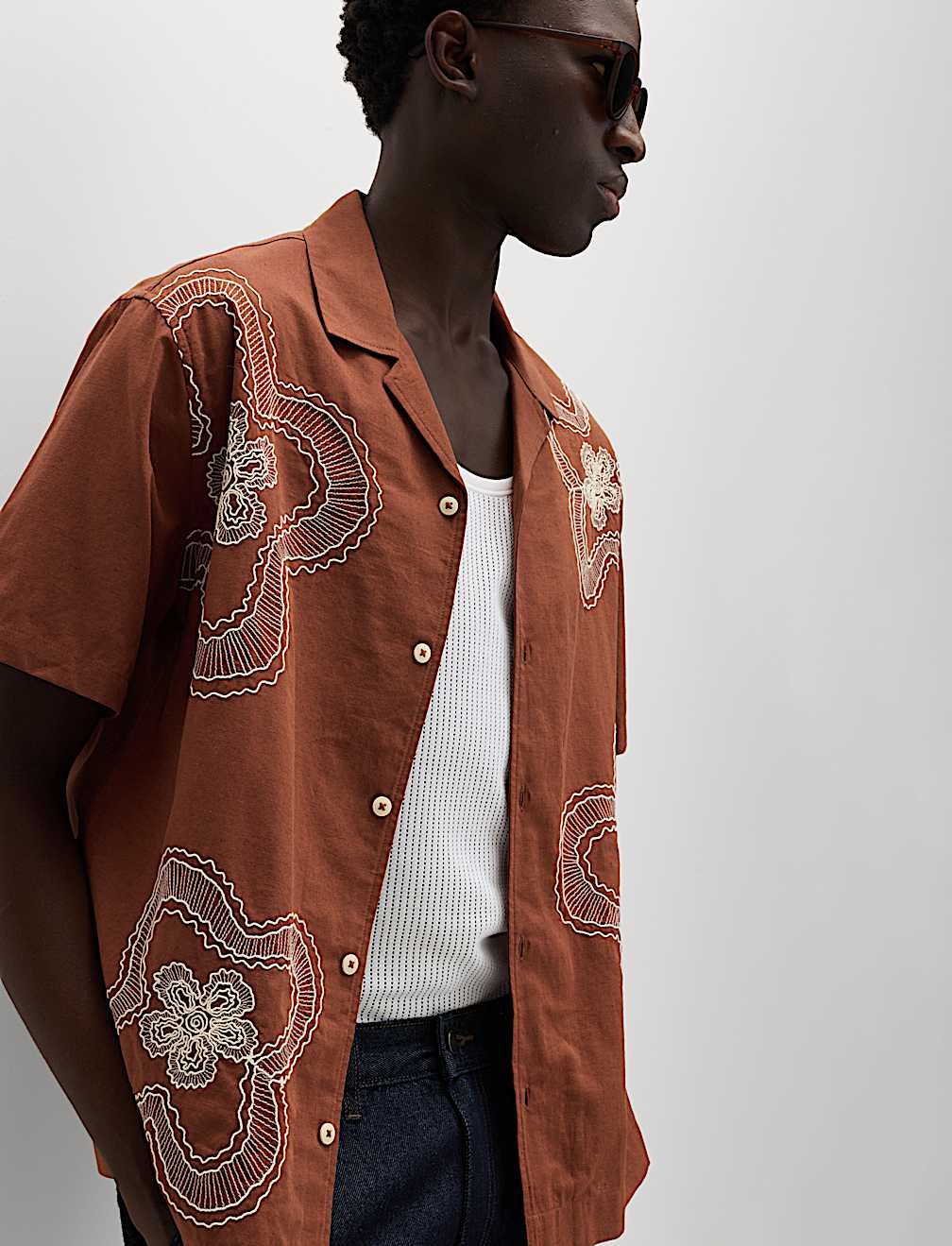 Regular Fit Cotton Linen Blend Floral Shirt