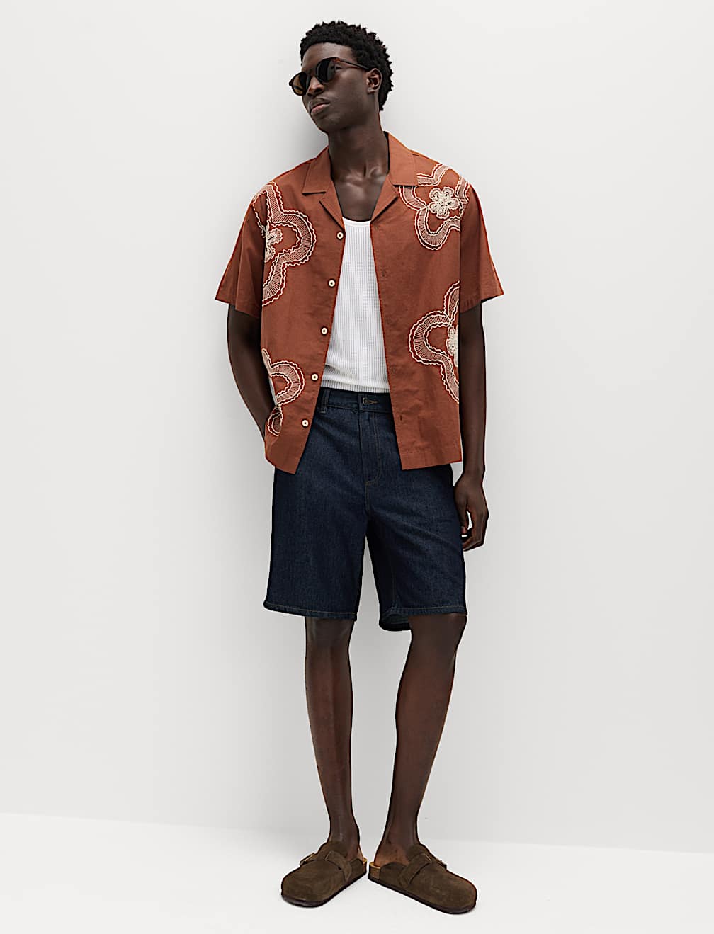 Regular Fit Cotton Linen Blend Floral Shirt