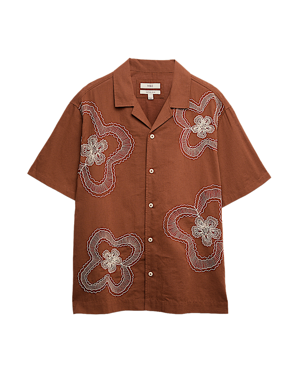 Regular Fit Cotton Linen Blend Floral Shirt