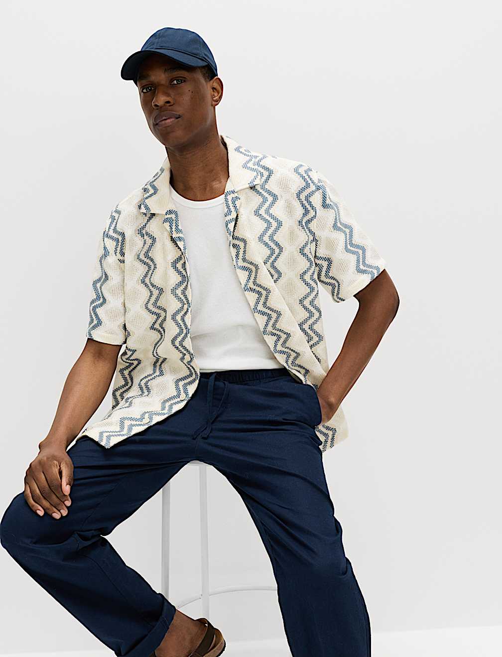 Relaxed Fit Cotton Blend Short Sleeve Shirt