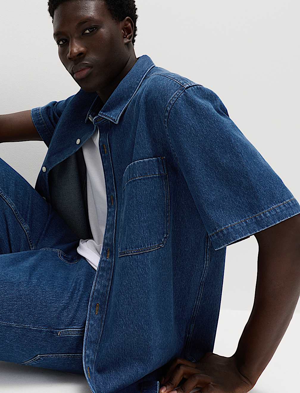 Pure Cotton Denim Short Sleeve Shirt