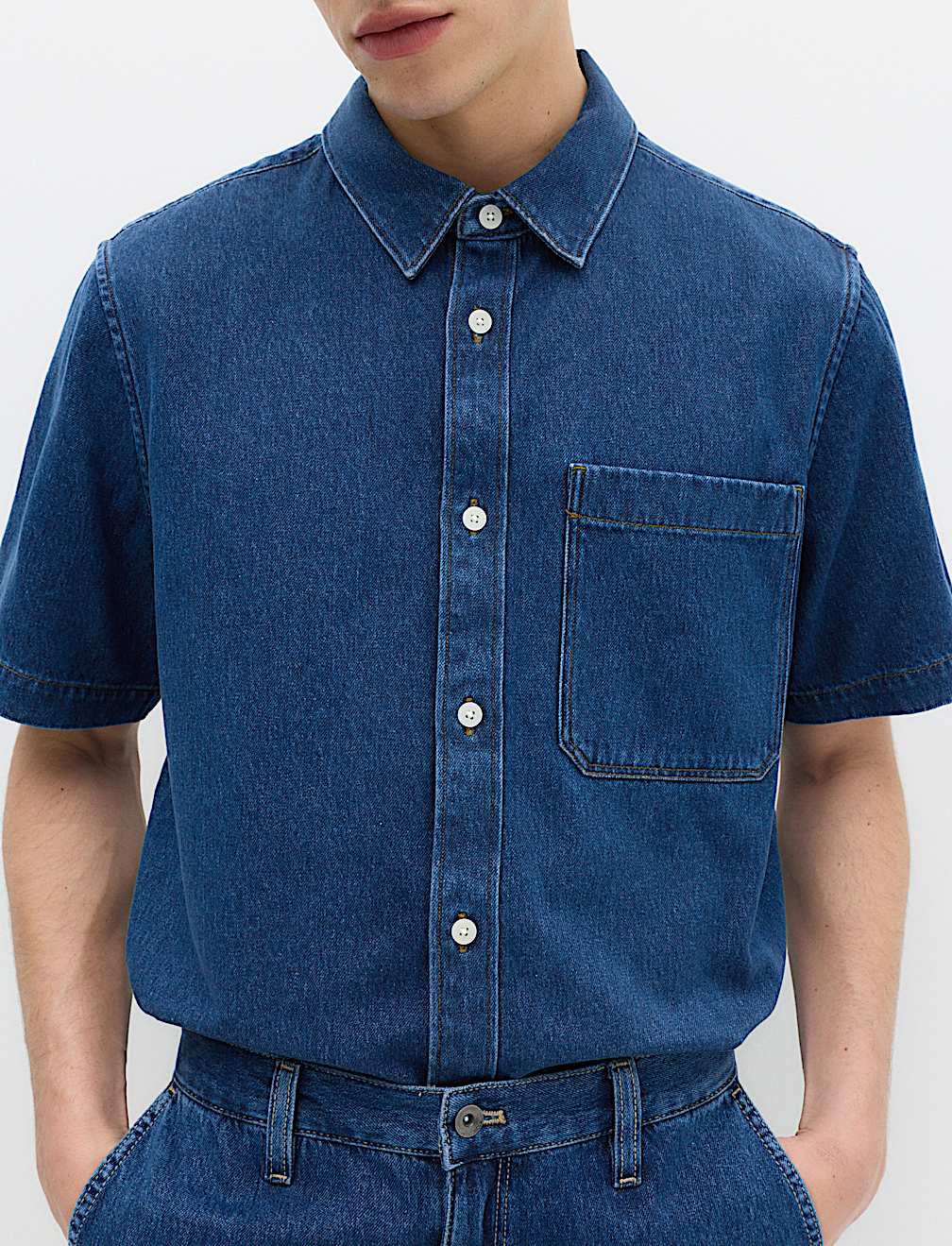 Pure Cotton Denim Short Sleeve Shirt