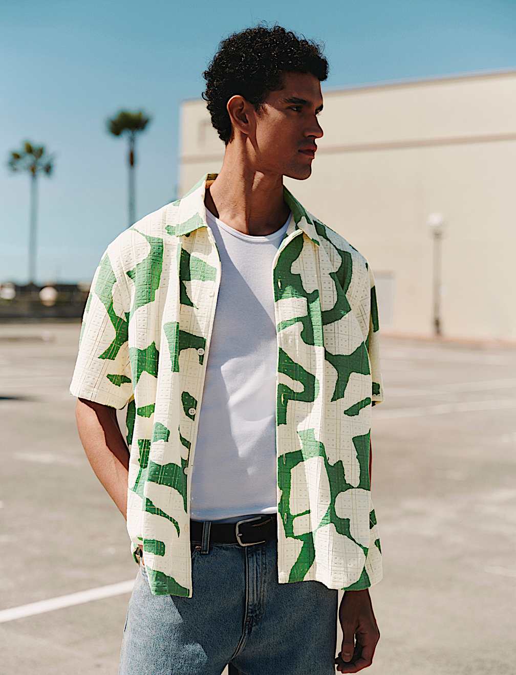 Cotton Rich Abstract Print Textured Shirt