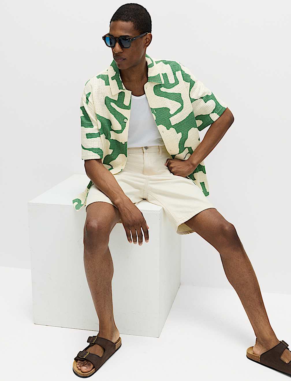 Cotton Rich Abstract Print Textured Shirt