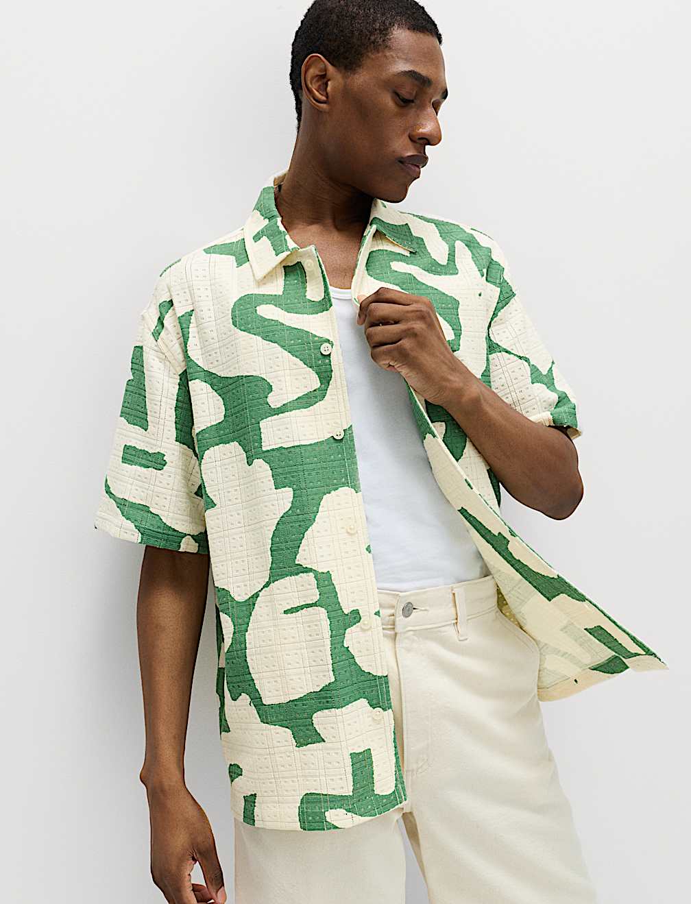 Cotton Rich Abstract Print Textured Shirt