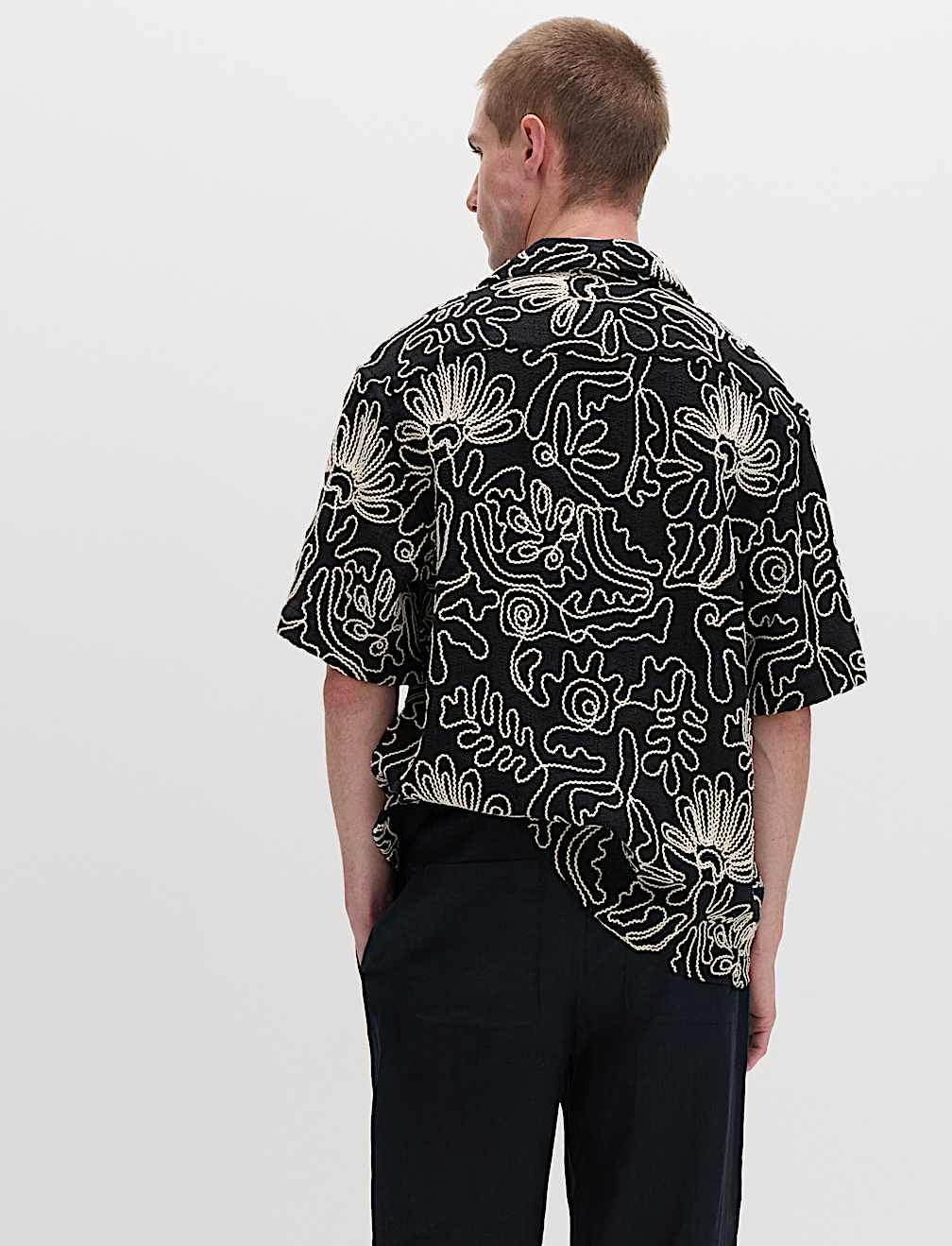 Cotton Blend Embroidered Short Sleeve Shirt