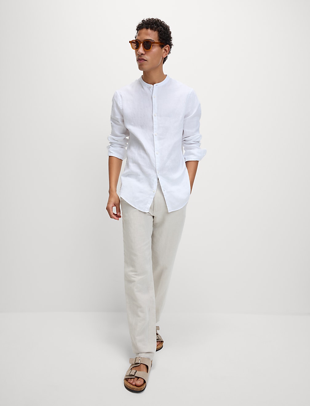 Pure Linen Grandad Collar Shirt