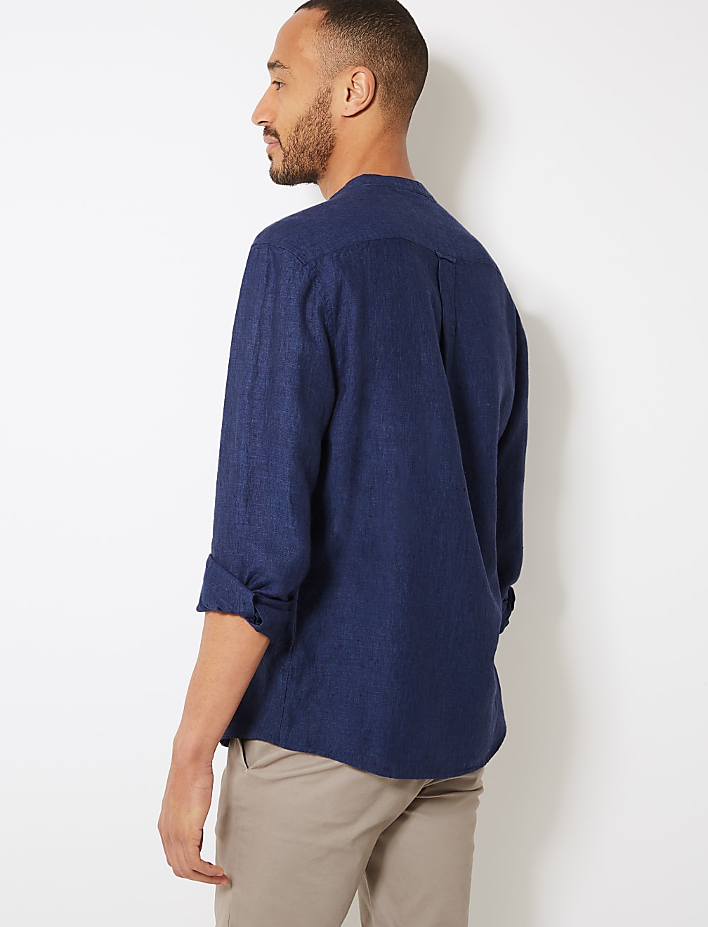 Pure Linen Grandad Shirt with Pocket