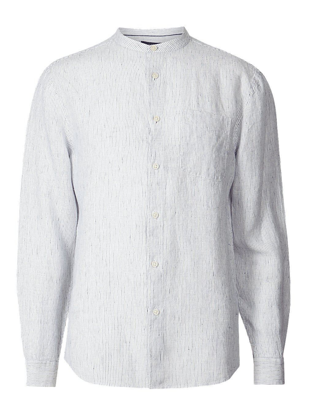 Pure Linen Striped Grandad Shirt with Pocket